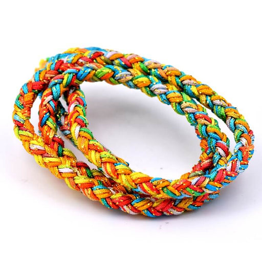 Polyester-Flechtkordel – 4 mm blau, gelb, grün, rosa und goldfarben (50 cm)