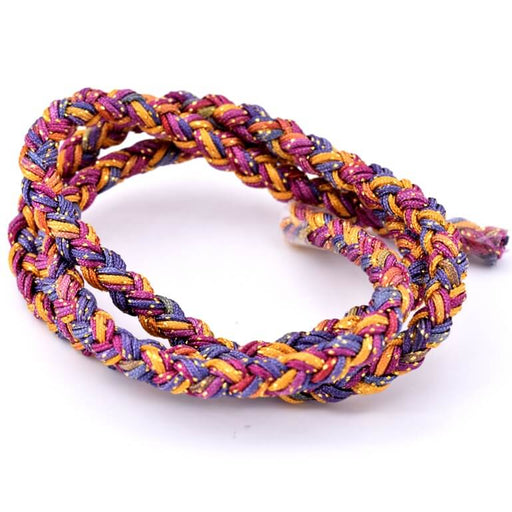 Polyester-Flechtkordel – 4 mm lila blau gelb und goldfarben (50 cm)
