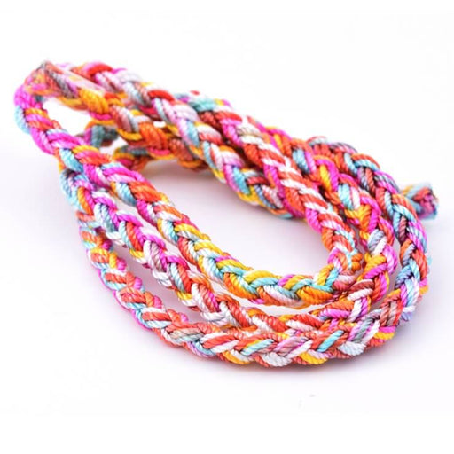 Polyester-Flechtkordel – 4 mm rosa weiß blau und gelb (50 cm)