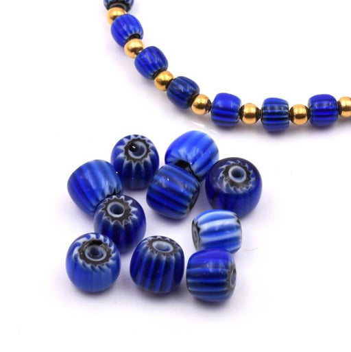 Kaufen Sie Perlen in Deutschland Millefiori-blaue Zylinderperle 6 x 5 mm – Loch: 1 mm (10)