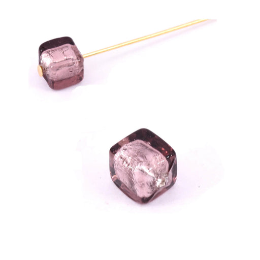Kaufen Sie Perlen in Deutschland Würfelförmige Muranoperle aus dunklem Amethyst und Silber 6 x 6 mm (1)