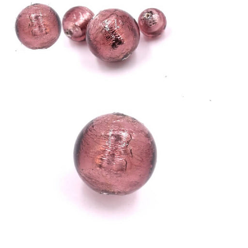 Murano-Rundperle dunkler Amethyst und Silber 10 mm (1)