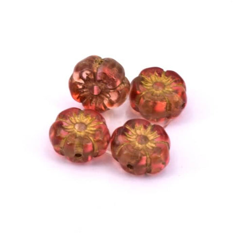 Böhmische Glasperle Grenadine rosa und gold Hibiskusblüte 8mm (4)
