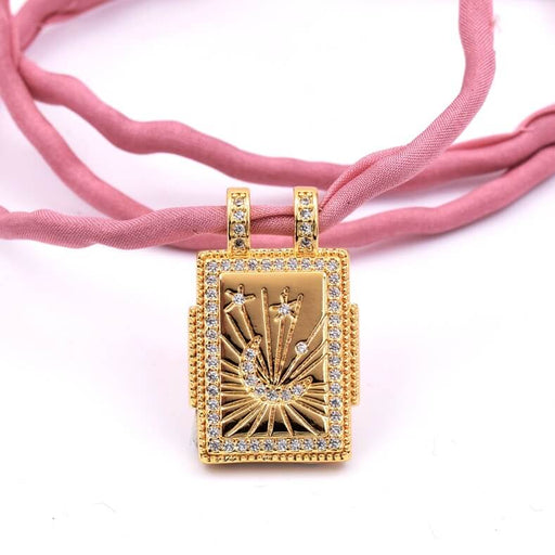 Kaufen Sie Perlen in Deutschland Rechteckiger Skapulieranhänger aus goldenem Messing - Mondzirkon 22x17mm (1)