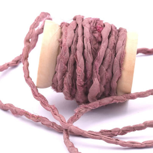 Recyceltes Sari-Seidenband, genäht, Crinkle, dunkelrosa, 3 mm (1 m)