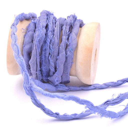 Recyceltes Sari-Seidenband, genäht, Crinkle-Blau-Lila, 3 mm (1 m)