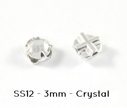 53102 Silber flacher Kristall, silberne Messingeinfassungen SS12 – 3 mm Kristall (40)