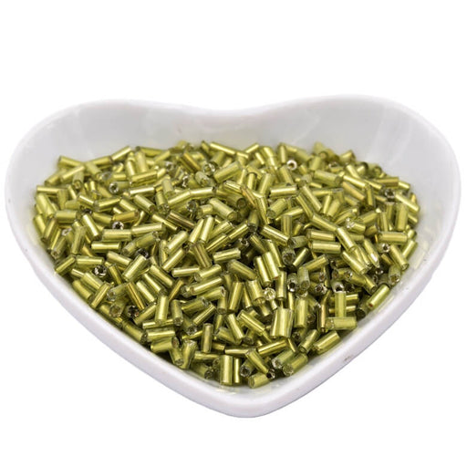 Peridot-Glasperlen in Röhrchenform mit Silberfutter 4–8 × 2 mm (10 g)