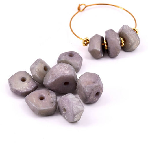 Kaufen Sie Perlen in Deutschland Ethnische facettierte Scheibenperle grau - Knochen -14-9x10-4mm (6)
