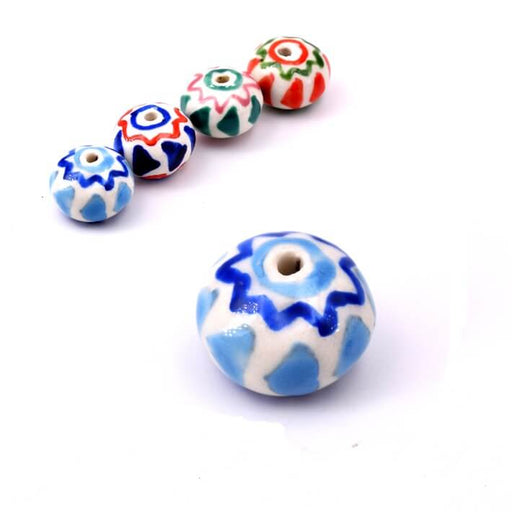 Kaufen Sie Perlen in Deutschland Porzellan-Rondellperle – Weiß himmelblau und marineblau – 11 x 15 mm (1)