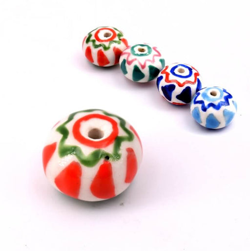 Kaufen Sie Perlen in Deutschland Porzellan-Rondellperle – Weiß rosa und grün – 11 x 15 mm (1)