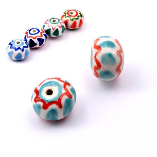 Porzellan-Rondellperle – Weiß Türkis und Rot 11 x 15 mm (1)