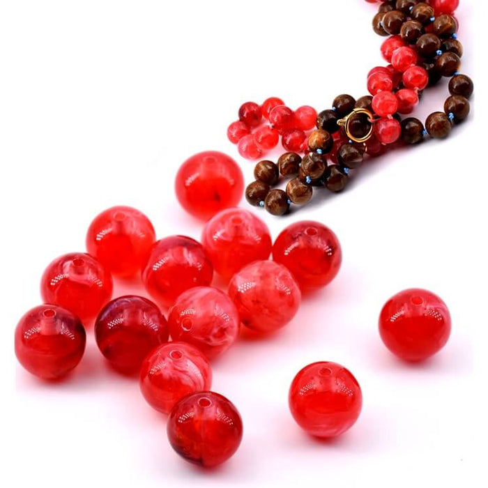 Runde pfingstrosenrosa Harzperle – 12 mm – Loch: 2 mm (30)