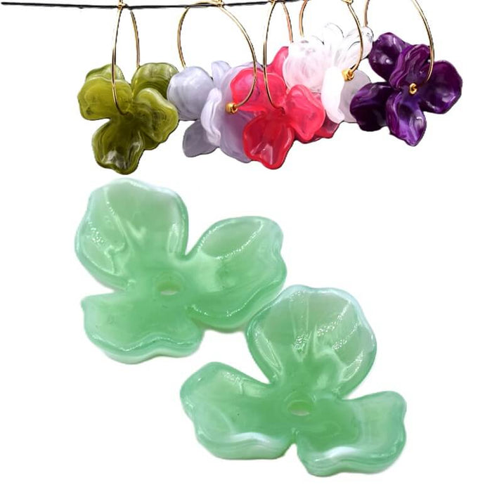 Perle pastellgrün Harzblume 25 mm – Loch: 2 mm (2)