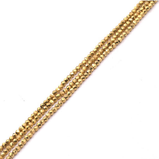Kaufen Sie Perlen in Deutschland Runde facettierte Glasperle, goldene Qualität, 2,3 mm – Loch: 0,6 mm (1 Strang – 36 cm)