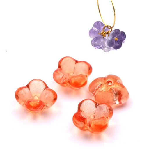 Kaufen Sie Perlen in Deutschland Orangefarbene und vergoldete Glasblumenperle 10 x 6 mm – Loch: 1 mm (4)