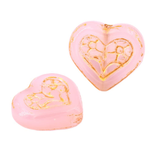 Herzperlen goldenes Roséglas – 16 x 18 mm – Loch: 1 mm (2)