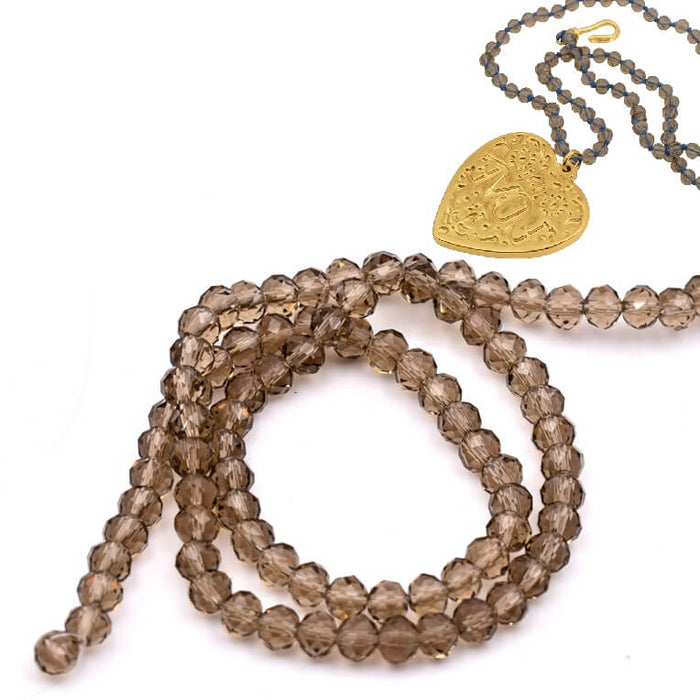 Facettenbesetzte Glasrondellen – Black diamond – 4 mm (1 Strang – 39 cm)