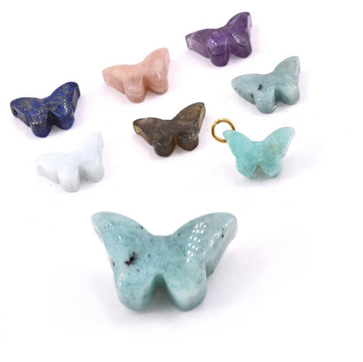 Kaufen Sie Perlen in Deutschland Geschnitzter Schmetterlingsanhänger aus Amazonit – 17 x 16,5 mm – Loch: 1 mm (1)