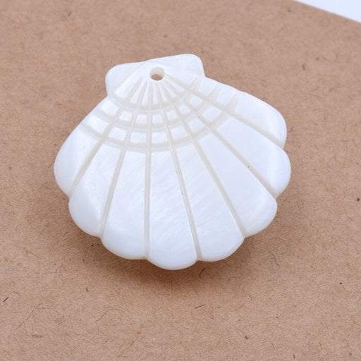 Kaufen Sie Perlen in Deutschland Anhänger Weiße Muschelmuschel – 28,5 x 29,5 mm (1)
