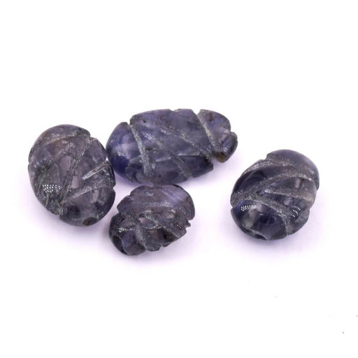 Kaufen Sie Perlen in Deutschland Iolith gewölbte ovale geschnitzte Perle 9-11x8-9mm - Loch 0.5mm (4)