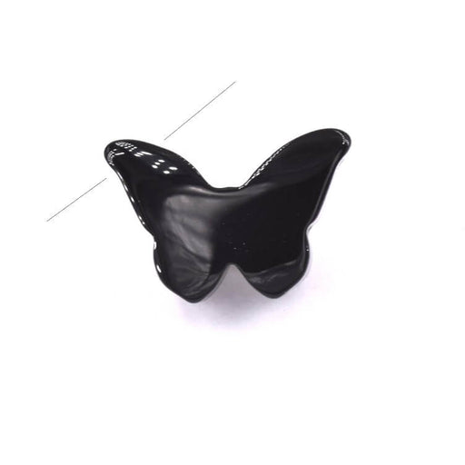 Kaufen Sie Perlen in Deutschland Geschnitzter Schmetterlingsanhänger aus schwarzem Achat 17 x 16.5 mm – Loch: 1 mm (1)