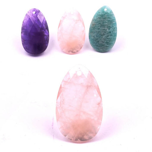 Kaufen Sie Perlen in Deutschland Tropfen facettierter Anhänger Rosenquarz 30x18mm - Loch: 1.5mm (1)