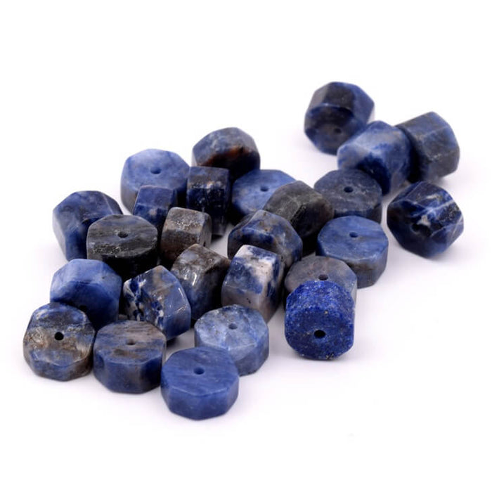 Sodalith-Achteck-Rondellperlen 3–6 x 10 mm – Loch: 1.2 mm (26)