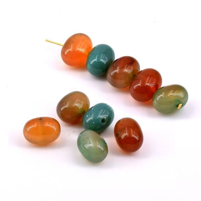 Große rote Achat-Rondelle-Perlen – Grün-Beige-Braun 12–13.5 x 9–10 mm – Loch: 1.2 mm (5)