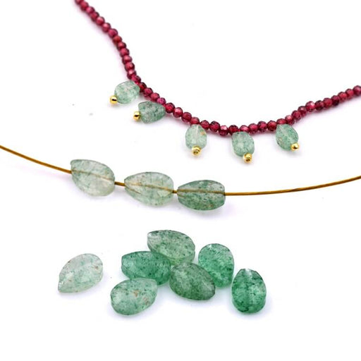 Facettierte Tropfenperle aus grünem Erdbeerquarz 6 x 4 mm – Loch: 0.8 mm (10)