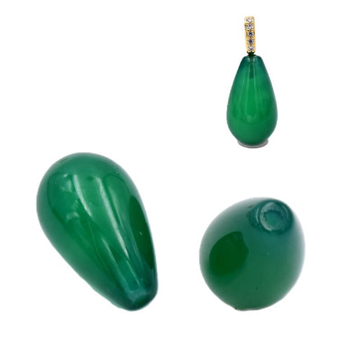 Halbgebohrte grüne Onyx-Tropfenperle 15 x 9 mm – Loch: 1 mm (1)