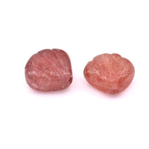 Gravierter muschelförmiger Tropfenanhänger aus Erdbeerkvarts – 13 mm – Loch: 1 mm (2)