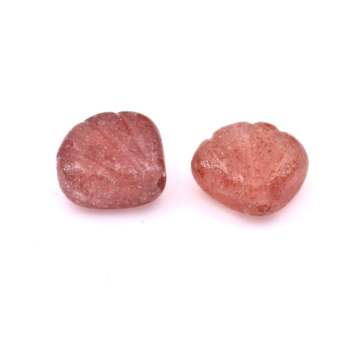Gravierter muschelförmiger Tropfenanhänger aus Erdbeerkvarts – 13 mm – Loch: 1 mm (2)