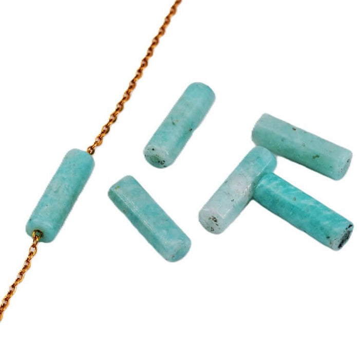 Zylinderperlen aus natürlichem Amazonit, 13 x 4 mm – Bohrung: 0,8 mm (4)