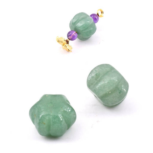 Geschnitzte Kürbisperle aus Aventurin – 14 x 10 mm – Bohrung: 1 mm (2)