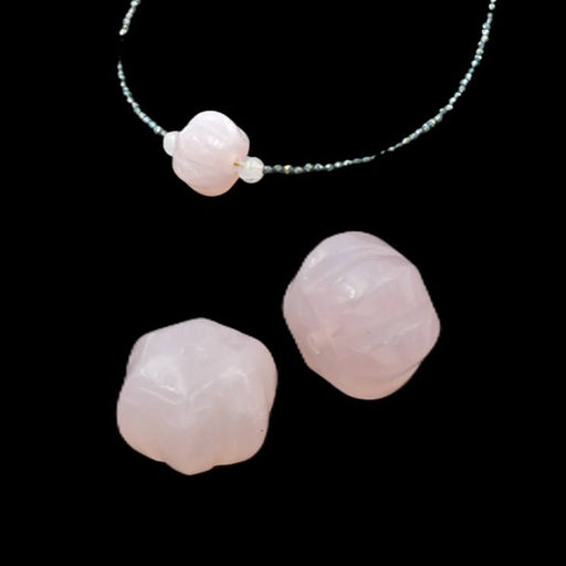 Geschnitzte Kürbisperle aus Rosenquarz – 14 x 10 mm – Bohrung: 1 mm (2)