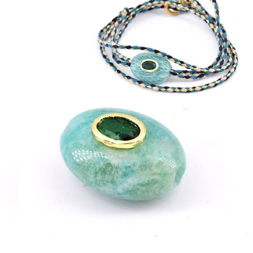 Ovaler Bead aus Amazonit und grünem Zirkon – 18 x 13 mm – Bohrung: 2 mm (1)