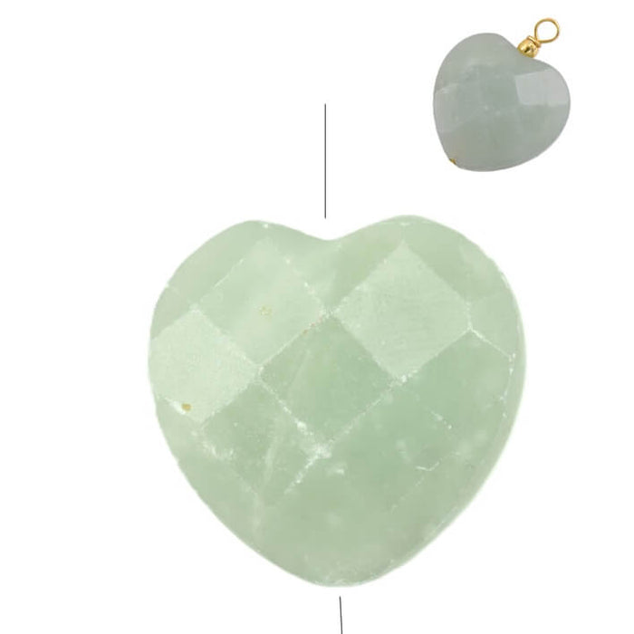 Facettierter Jade-Herzanhänger (grün) – 25 mm – Bohrung: 1 mm (1)