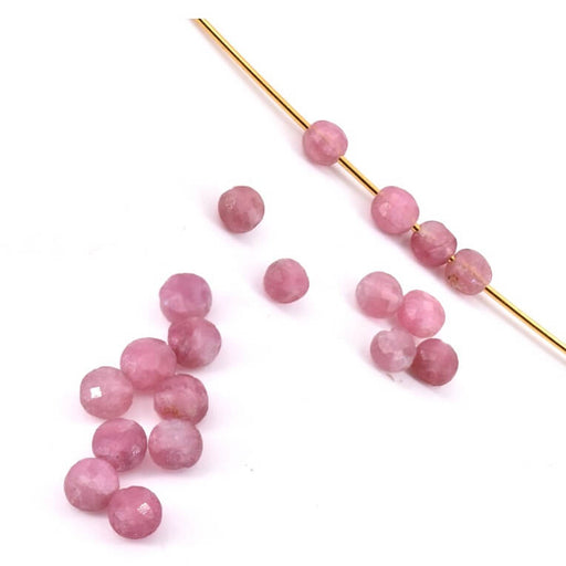 Kaufen Sie Perlen in Deutschland Rosa Turmalin facettierte flache runde Perle – 4 mm – Loch: 0,6 mm (10)