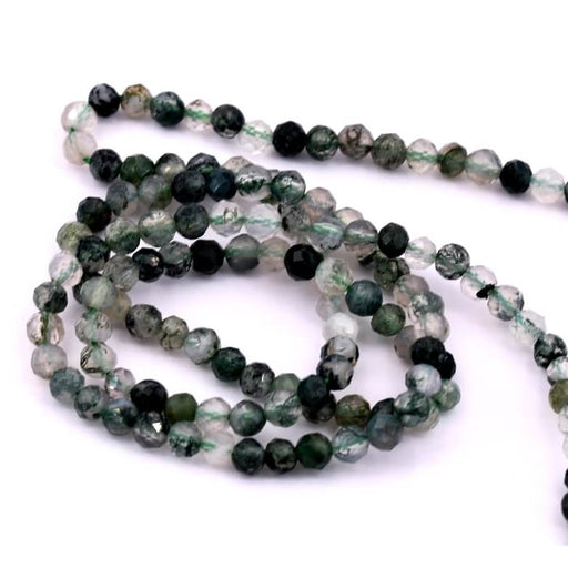 Kaufen Sie Perlen in Deutschland Facettierte grüne Achatperle 3 mm – Loch: 0,8 mm (1 Strang – 39 cm)