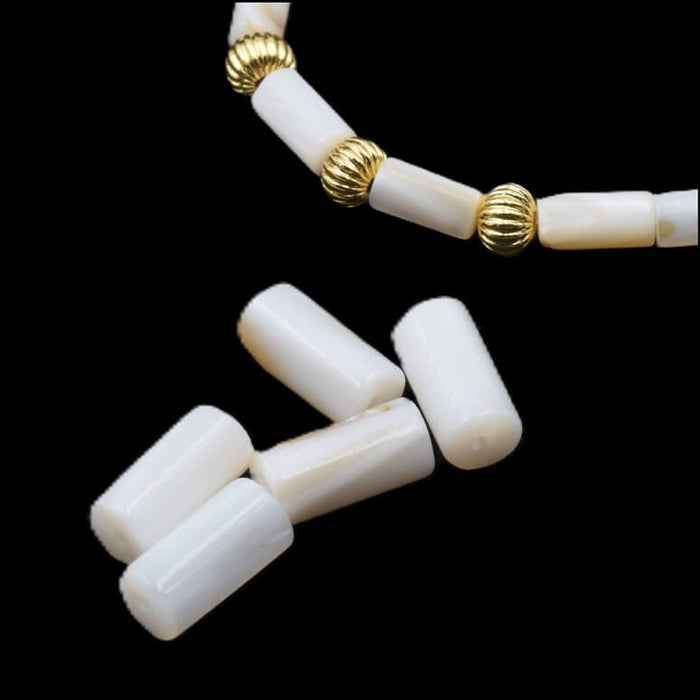 Naturbelassene weiße Muschel-Röhrenperle 10 x 5 mm – Bohrung: 0.9 mm (5 Stück)
