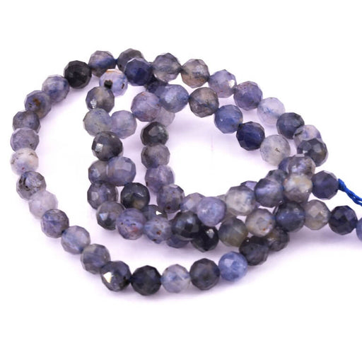 Facettierte runde Perlen aus natürlichem Iolith 4 mm – Loch: 0.7 mm (1 Strang – 38 cm)