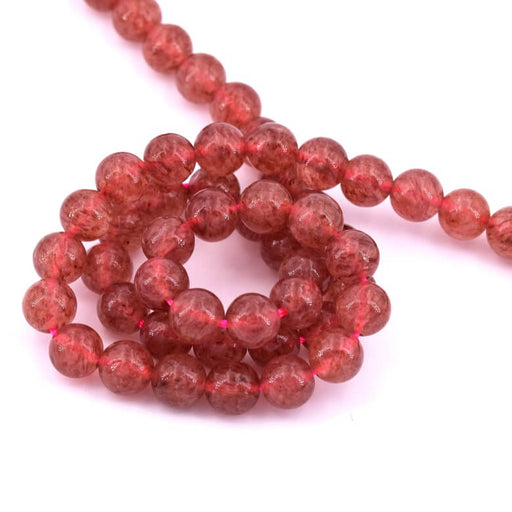 Kaufen Sie Perlen in Deutschland Erdbeerquarz-Rundperle 6 mm – Loch 1 mm (1 Strang – 38 cm)