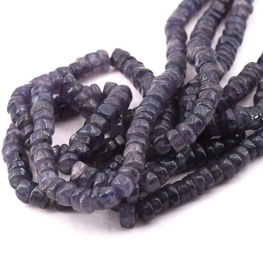 Kaufen Sie Perlen in Deutschland Heishi-Perlen-Rondelle aus Iolith 6-5x 3–4 mm – Loch: 0.5 mm (1 Strang – 32 cm)