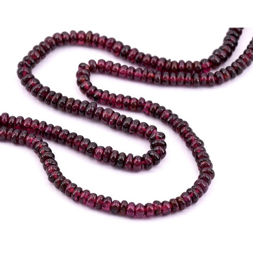 Kaufen Sie Perlen in Deutschland Granat-Rondelle-Perle 2–3 x 4–5 mm – Loch: 0,5 mm (1 Strang – 33 cm)