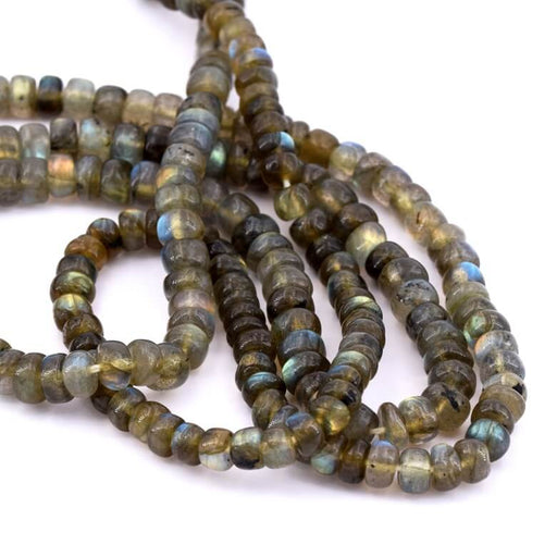 Kaufen Sie Perlen in Deutschland Labradorit-Rondelle-Perle 5–7 x 3–5 mm – Loch: 0,5 mm (1 Strang – 32 cm)
