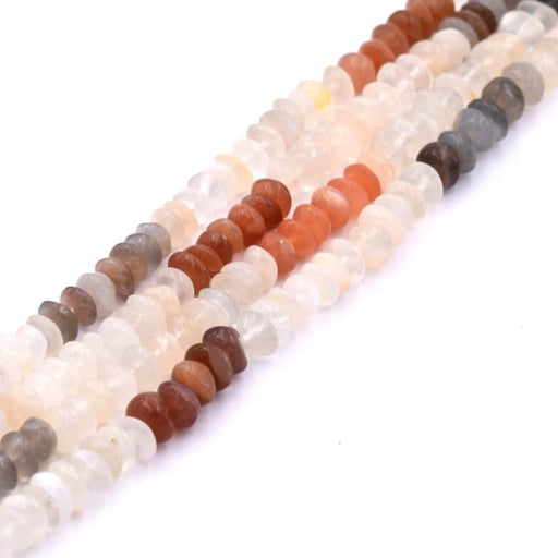 Kaufen Sie Perlen in Deutschland Mondstein-Knopfperlenmischung 5–6 x 3–5 mm – Loch: 0.5 mm (1 Strang – 33 cm)