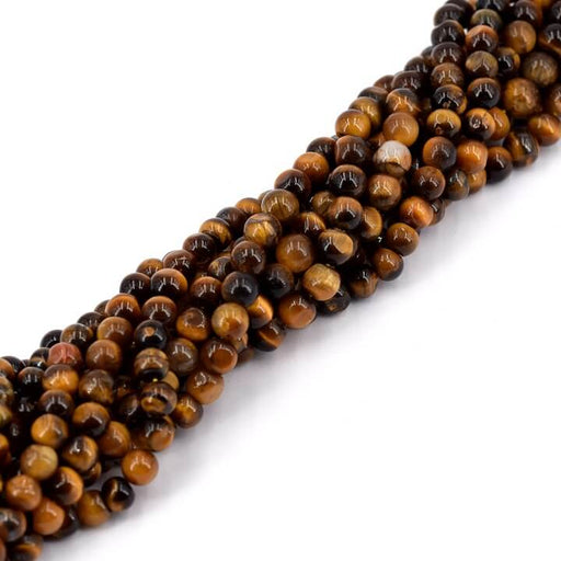 Kaufen Sie Perlen in Deutschland Runde Tigerauge-Perle 5 mm – Loch 0.6 mm – 73 Perlen (1 Strang – 33 cm)