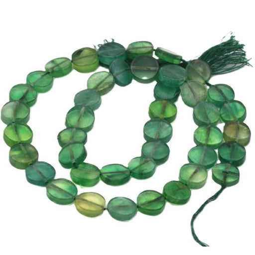 Kaufen Sie Perlen in Deutschland Grüner Onyx, flach, rund, 10-11 mm - Loch: 0,5 mm (1 Strang - 34 cm)