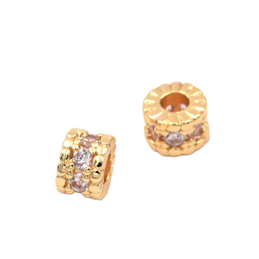 Kaufen Sie Perlen in Deutschland Heishi-Rondellperle mit Zirkonia – Goldmessing – 4 x 3 mm – Loch: 1.5 mm (1)